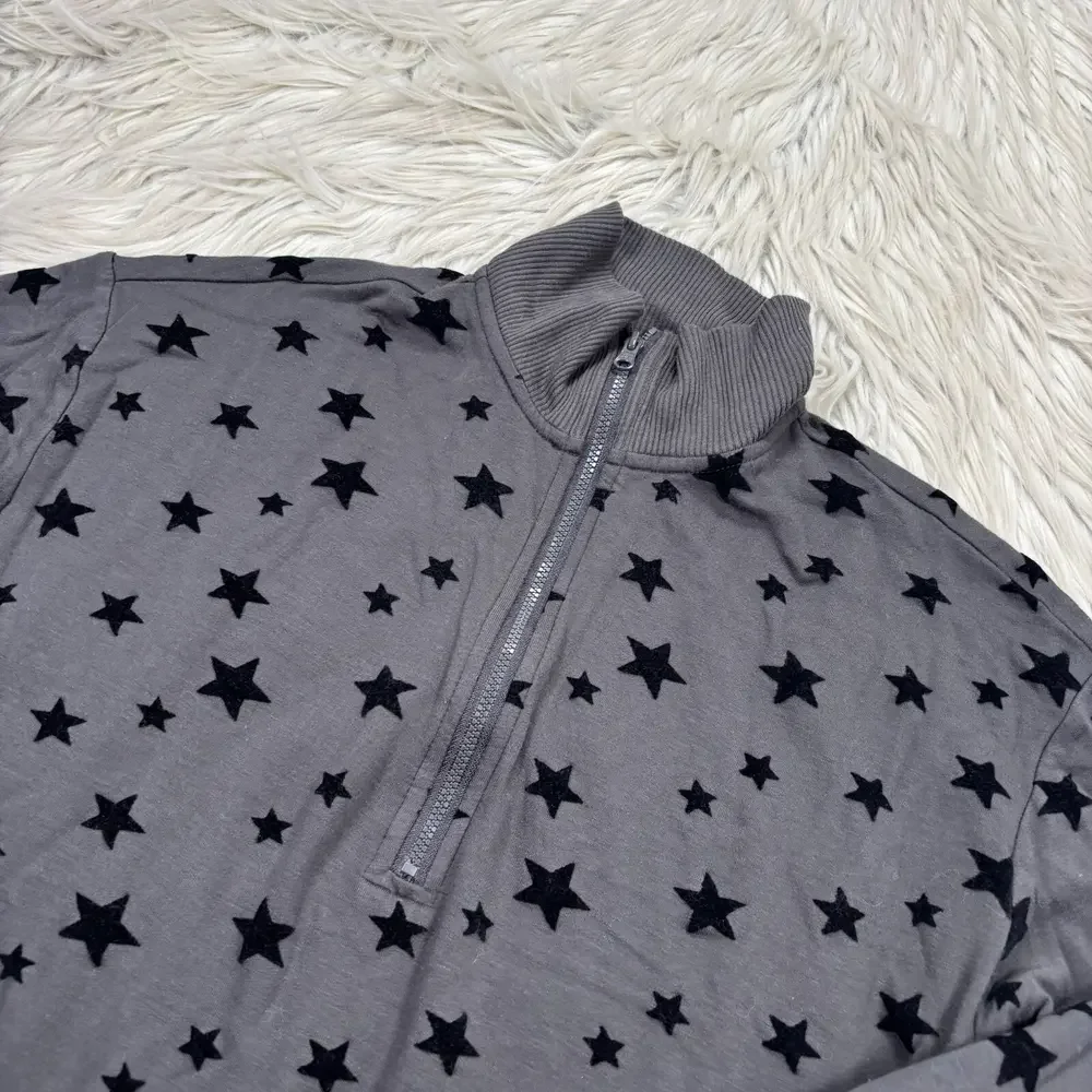 Lou & Grey Women's XS Signature Soft 1/4 Zip Knit Jacket Flocked Stars Gray - Picture 2 of 5